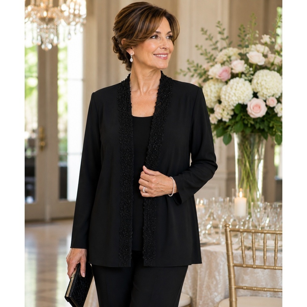 Ursula of Switzerland NWT Black Soutache Jacket 10 Mother of Bride Formal